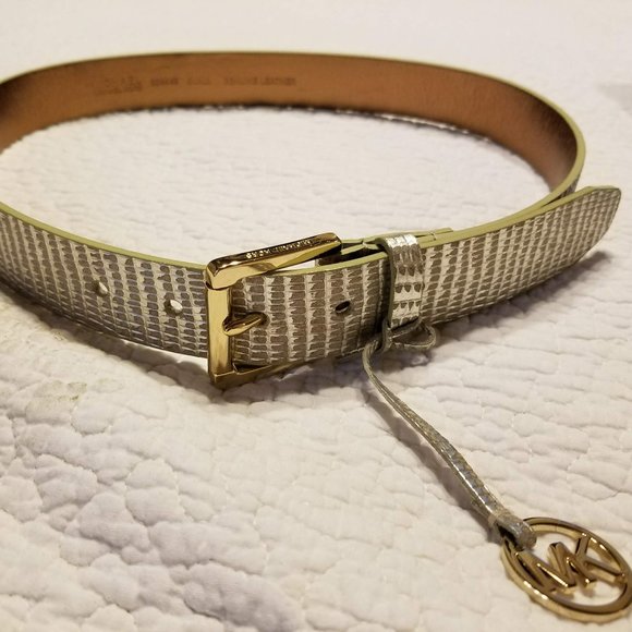 Michael Kors Metallic Gold Lizard-Embossed Belt SM - Picture 2 of 11